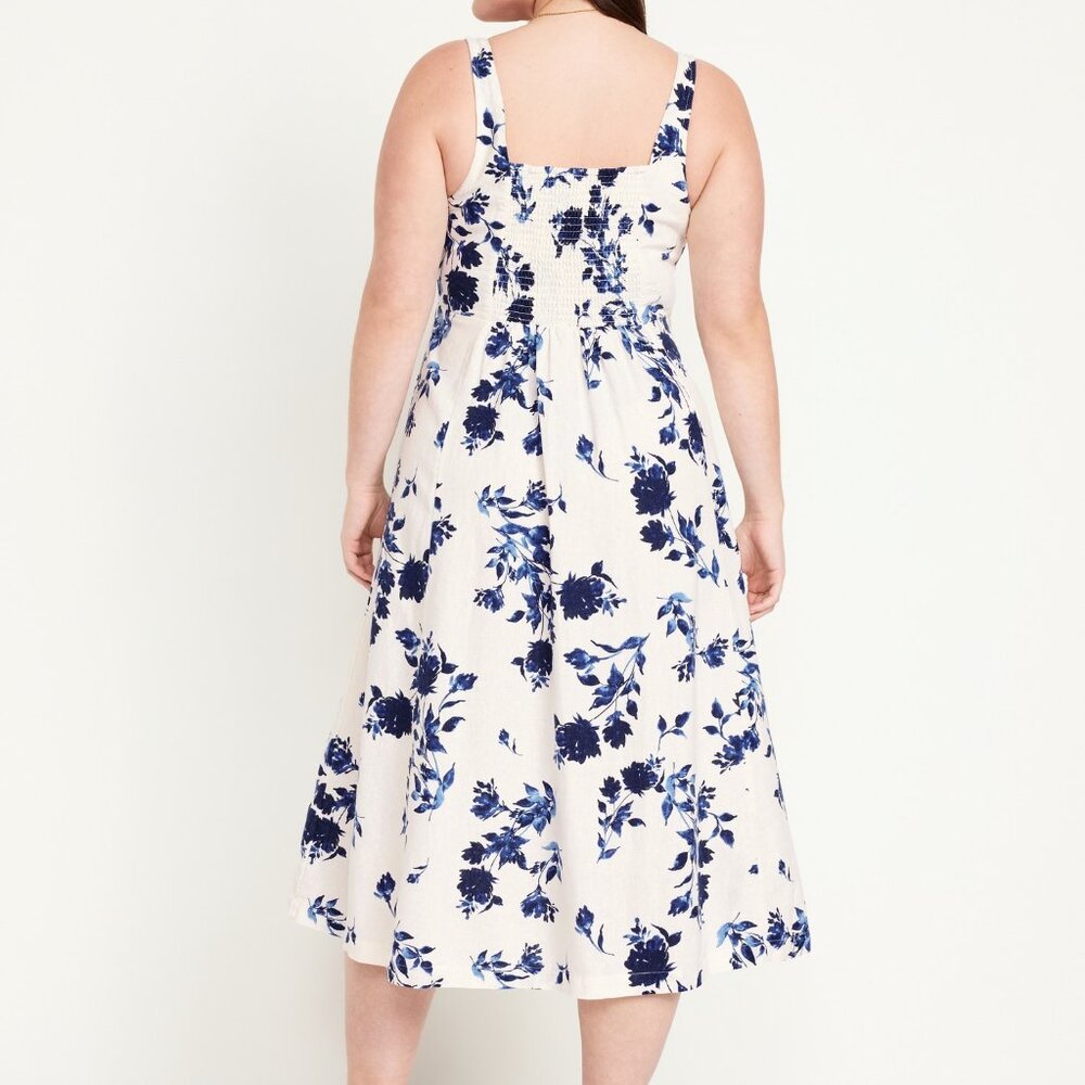 (NWT) Old Navy - blue floral linen blend fit & flare midi dress (large) - Picture 5 of 5